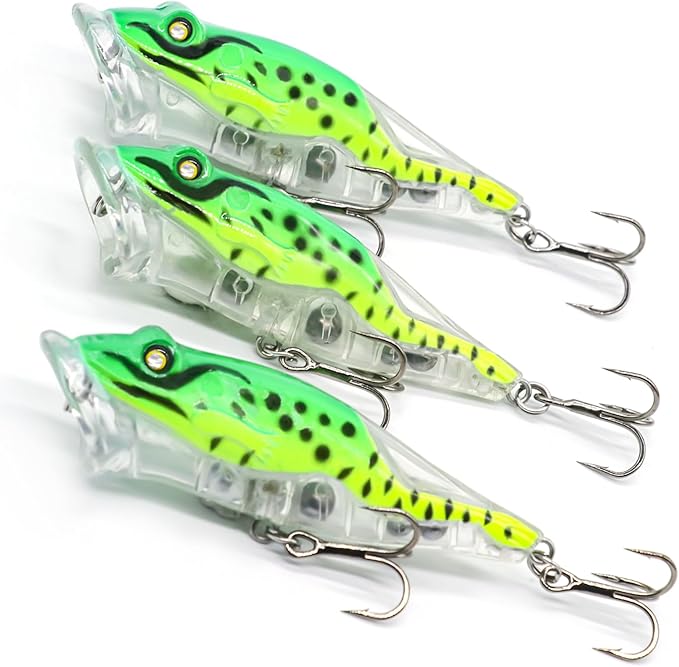 Stonefish 3pcs Popper Topwater Fishing Lures with Treble Hooks, Whopper Floating Splashing Popper with Rattles, Freshwater Saltwater Lures for Bass