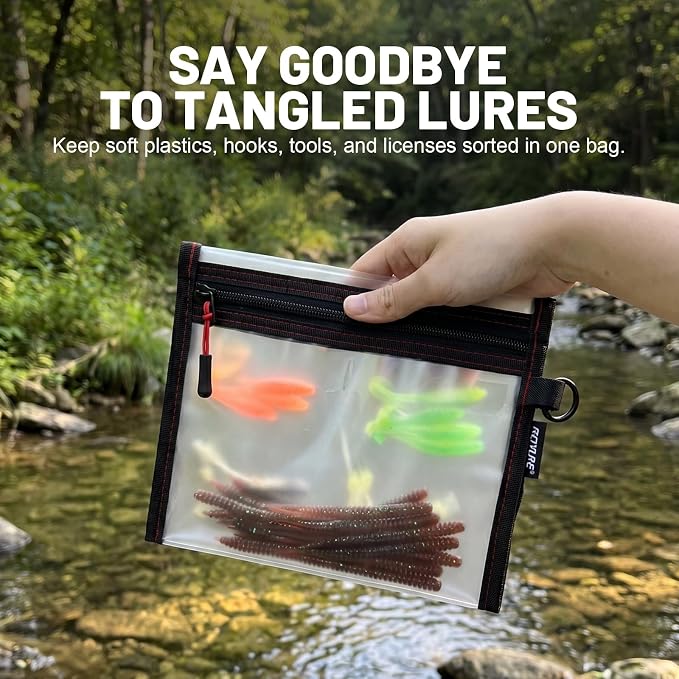 Goture 3Pcs Waterproof Fishing Lure Bags, Clear Fishing Bait Storage Pouches, Soft Plastic Tackle Organizer Bags for Freshwater & Saltwater, Heavy Duty Fishing Gear Pouches for Jig, Worm, Swimbait