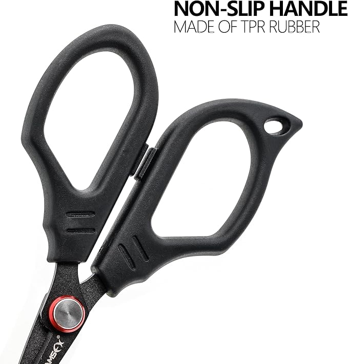 SAMSFX Fishing Scissors for Braided Line, Fishing Line Cutter Saltwater and Freshwater, Serrated Shears with Retractor, Optional Split Ring Opener Function