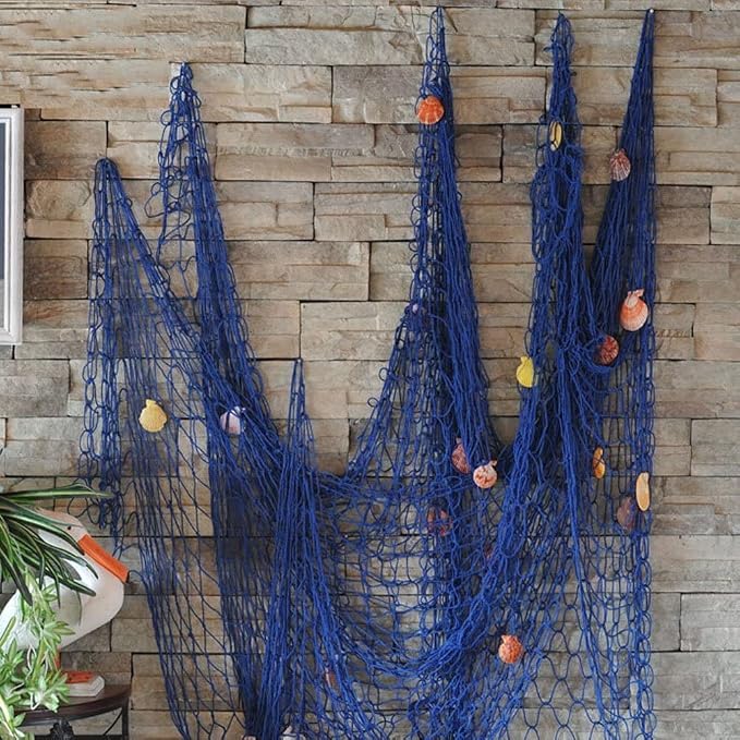 79 x 59 inch Nature Fish Net Wall Decoration with Shells, Ocean Themed Wall Hangings Fishing Net for Beach Party,Wedding,Photographing Decoration