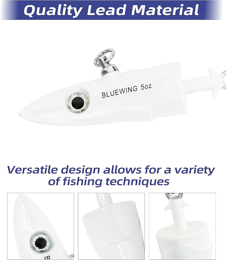 BLUEWING Jig Heads Saltwater 2oz,3oz,4oz,5oz,6oz,7oz Swimming Jigheads 1pc with High Carbon Steel Swing Hook and 6in/9in Replacement Tail Big Game Fishing Lures