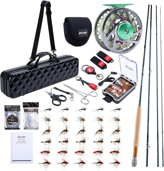 Goture Fly Fishing Rod and Reel Combo with Fly Rod & Gear Case, 9FT 4-Piece Fly Rod, Pre-Spooled Reel, Fly Line, Flies, Leader, Tippet, Forceps, Nipper and Complete Starter Kit