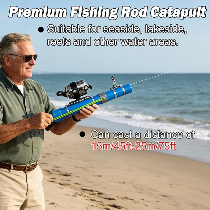 Upgraded Portable Fishing Catapult Rod with Reel, Durable & Lightweight Telescopic Lure & Bait Launcher for Saltwater & Freshwater,
