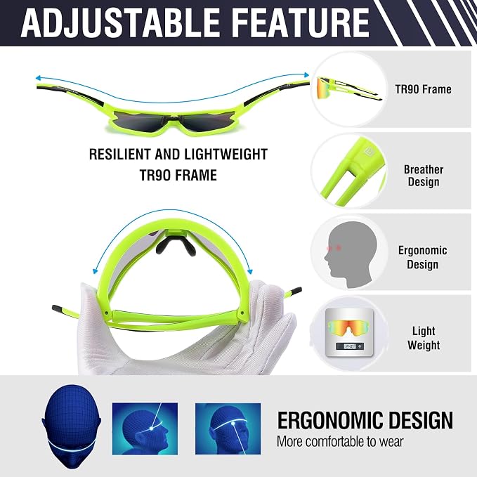 DUCO Polarized Sports Sunglasses for Men Women: UV400 Protection 24g Wrap Around Glasses for Baseball Running Hiking DC0023