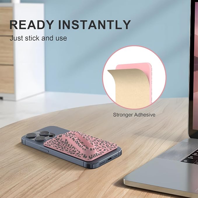 DOB SECHS Silicone Lip Holder for Cell Phone Leopard Lipstick Lip Glaze Phone Case Back Stick On Holder for iPhone and Android Phones Leopard Lip Holder, Pink Leopard