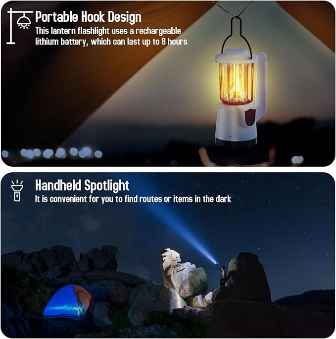 Rechargeable Flashlight Lantern 2-in-1 LED Handheld Flashlight with Lantern and Spotlight Modes - Perfect for Power Outages, Camping, Hiking, Emergency, and Home Use