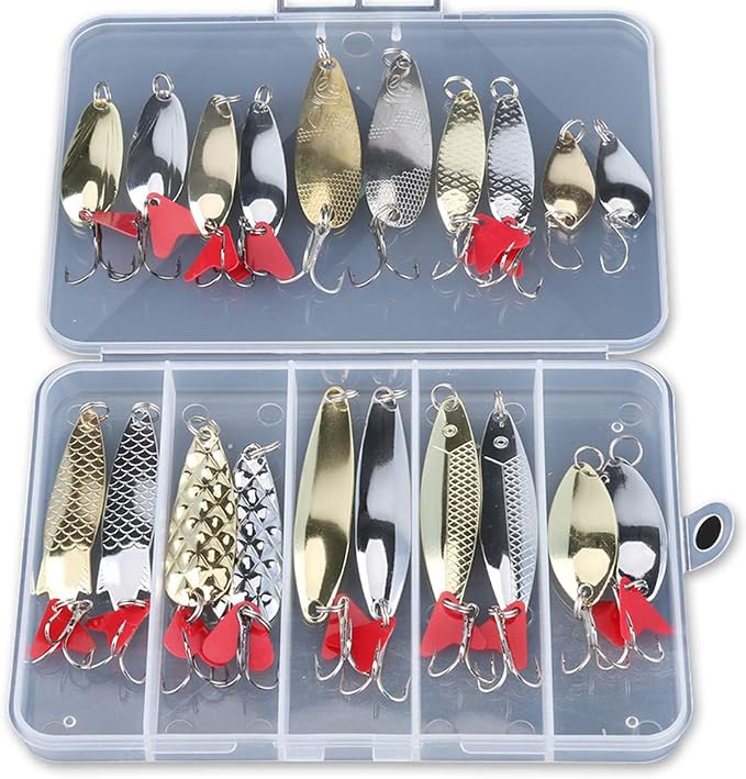 DONQL Spoon Fishing Lures, Metal Fishing Spoon Lures Hard Baits Saltwater Fishing Lures Spinner Baits Fish Treble Hooks Tackle Salmon Bass