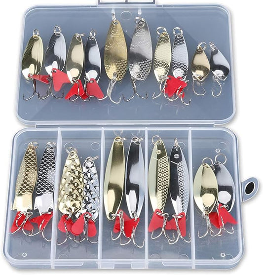 DONQL Spoon Fishing Lures, Metal Fishing Spoon Lures Hard Baits Saltwater Fishing Lures Spinner Baits Fish Treble Hooks Tackle Salmon Bass