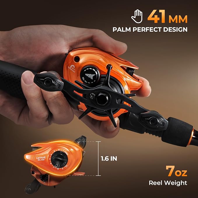 KastKing Lethal Blaze Baitcasting Fishing Reel, 7.3:1 High-Speed Gear Ratio, Low-Profile Baitcaster, Lightweight Glass Fiber-Infused Nylon Frame, Freshwater & Inshore Bass Fishing Reel