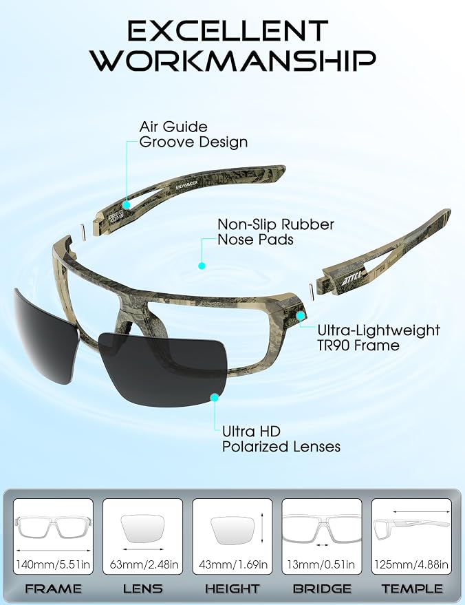 ATTCL Polarized Sunglasses Men Sports: UV Protection Lightweight TR90 Frame Anti-Slip Wrap-Around for Driving Fishing Golf