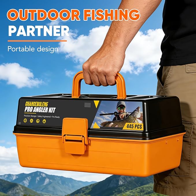 445Pcs Fishing Lures Kit Large 3-Layer Tackle Box whit Tackle，Pliers, Crankbait, Hooks, Weights & Accessories Complete Freshwater Bass Fishing Gift for Men Fishing Enthusiast