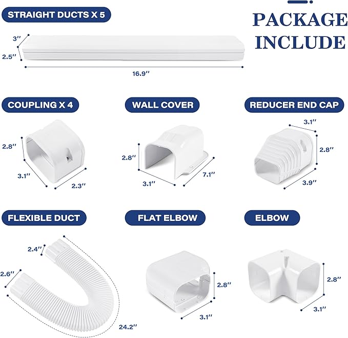 LyPrem 10Ft Mini Split Line Set Cover 3" PVC Line Cover Kit for Mini Split and Central Air Conditioner & Heat Pump(White)