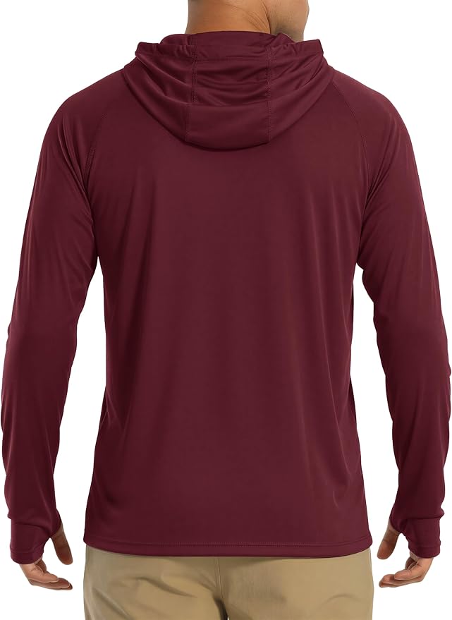 MAGCOMSEN Men's Hooded UPF 50+ Sun Protection T Shirts Long Sleeve Athletic Fishing Shirts Rash Guards