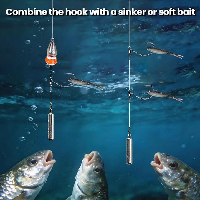 FishTrip 30pcs Swivel Drop Shot Hooks Fishing Rig, EWG Dropshot Hook Rigging for Bass Fishing with Swivel Saltwater Freshwater Sizes 4, 3, 2, 1, 1/0, 2/0, 3/0