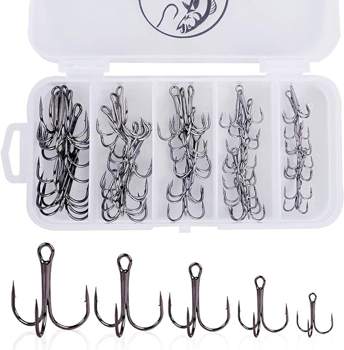 UCEC Fishing Hooks Treble Hooks Kit for Saltwater Freshwater, High Carbon Steel Strong Sharp Round Bend for Catfish Trout Hard Baits Lures, Size #1#2#4#6#8#10#12#14 110/50/210 Pack with Split Rings
