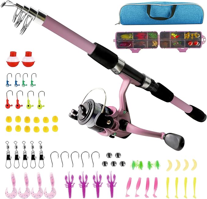 Kids Fishing Pole Set, Portable Telescopic Fishing Rod and Reel Combo for for Boys Girls Youth Toddle Fishing Pole 【Ambidextrous】