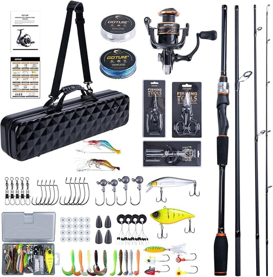 Goture Spinning Fishing Rod & Reel Combo with Carrier Bag,6.6-9FT,Spin Reels, Lures Kit, Pliers, Braided Line, Fish Gripper, Carbon Fiber Freshwater Fishing Rod Full Kit for Starter