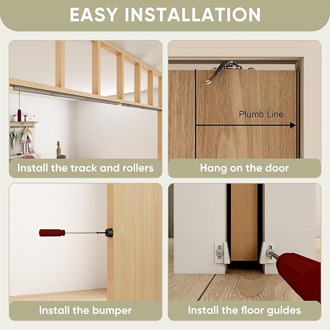 8FT Double Pocket Door Track Kit, 2 Sets of 44.69" Rail, Suitable for Double Door Width 48"(Single Panel 24"), Slide Quietly and Smoothly, Easy to Install