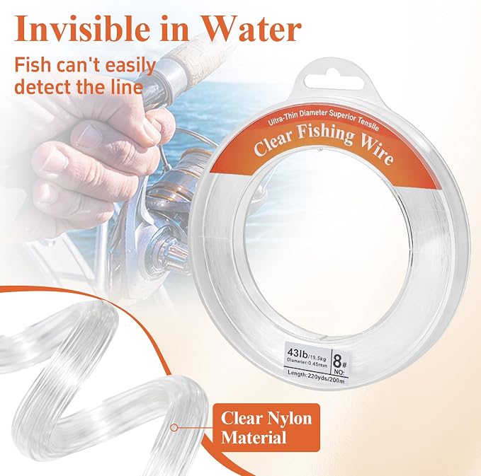 Clear Fishing Line 656FT, Invisible Monofilament Fishing Line Wire, Strong Nylon Fishing Wire for Fishing & Crafts, Clear Hanging String for Balloon Garland, Decorations, DIY Projects