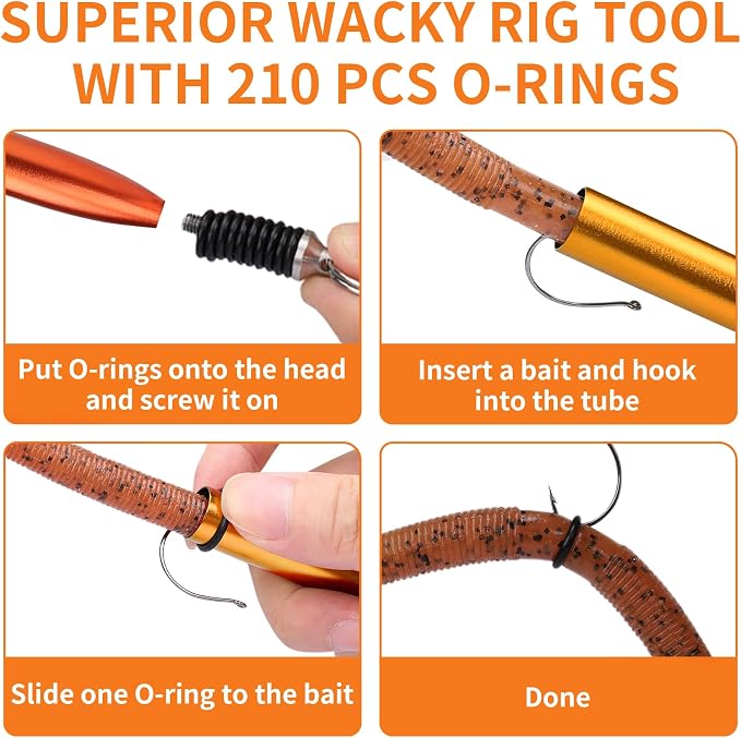 TRUSCEND Gradient Fishing Wacky Rig Tool with Silicone O Rings 210Pcs for 3"-4" and 5"-7" Fishing Worm Lures, Ultra-Smooth Downriggers Tube for Easy Installation and Great Protection of Stick Bait N1