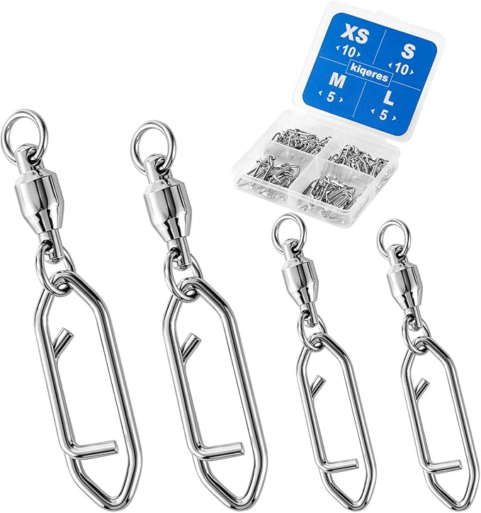 30 PCS Fishing Swivels, Heavy Strength Snap Swivels Fishing Tackle, Stainless Snap Swivels for Lure, Fish Accessories Kit for Saltwater & Freshwater