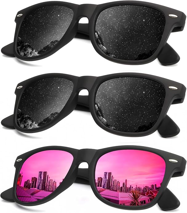 KALIYADI Polarized Sunglasses for Men and Women Matte Finish Sun glasses Color Mirror Lens UV Blocking (3 Pack)