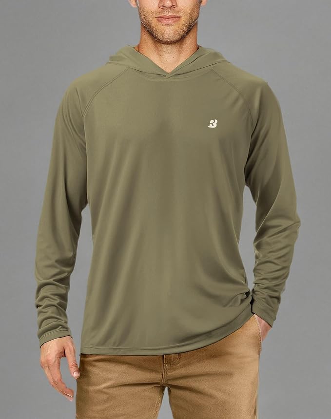 Roadbox UPF 50+ Fishing Shirts for Men, Long Sleeve UV Sun Protection Hoodie, Outdoor Hiking Running Swimming Rash Guard