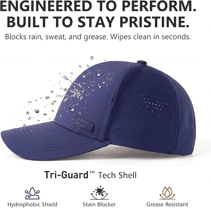 TOP-EX Performance Baseball Cap Water-Resistant Beathable Golf Running Cap Laser Cut Mesh Ball Curved Brim Snapback Hat