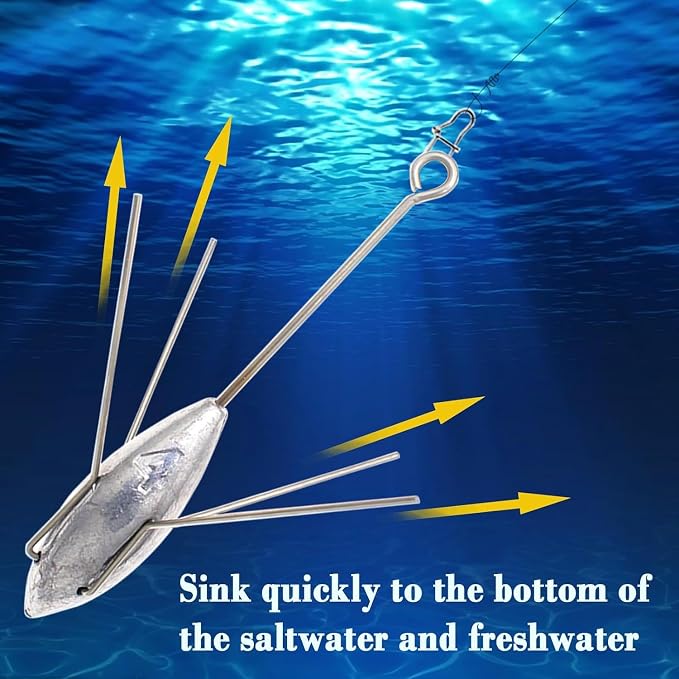 3 Pcs Sputnik Sinker Long Tail Fishing Weight Equipment, Saltwater Surf Casting Catfish Sinkers, Beach Sea Ocean Sand Fishing Spider Sinker(Silver)