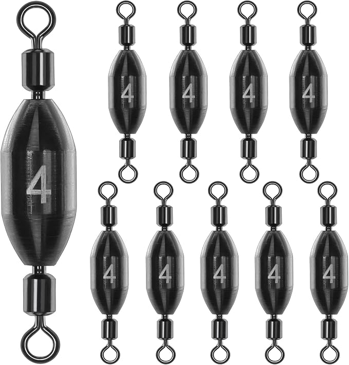 Fishing Weights Swivel Bullet Sinkers Brass Fishing Weights Saltwater Freshwater Bass Sinker Weight with Swivel Rolling 1/4oz, 1/8oz, 1/16oz，1/32oz, 3/8oz, 1/2oz