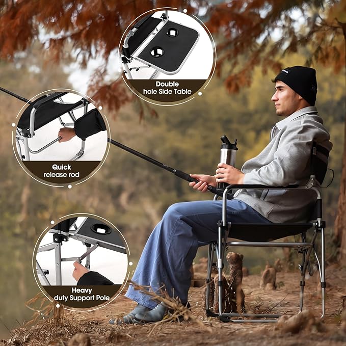 MOON LENCE Directors Camping Chair, Heavy Duty,Oversized Portable Folding Chair with Side Table for Beach, Fishing,Picnic,Lawn,Outdoor Event (Black, 2PCS)