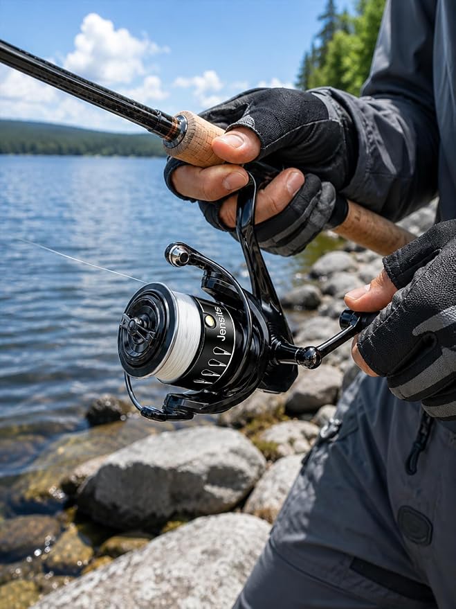Jenseits Lightweight Spinning Fishing Reel, Sealed Carbon Fiber Up to 20 LB Max Drag, 5+1/6+1BB for Freshwater, 5.2:1 Gear Ratio,CNC Aluminum Spool,1000 Perfect for Ice Fishing, 2000-5000 Series