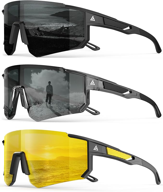 Polarized Sports Sunglasses for Men Women, UV400 Protection Mens Sunglasses Wrap Around Sun Glasses for Cycling Running