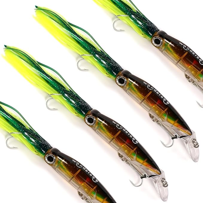 Wondersee Squid Fishing Bait Soft Hard Lures Kit Swimbait Crankbait Jig Simulation Weighted Holographic 4 PCS