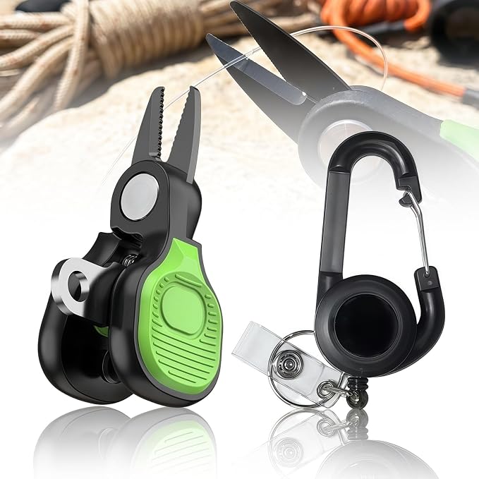 2 Pack Mini Fishing Scissors & Gentle-Return Keychain, Upgrade Fishing Line Cutters with Smooth Lock, Braided Fluorocarbon Line Cutter, Compact Stainless Steel Snips Fishing Clippers Rust-Resistant