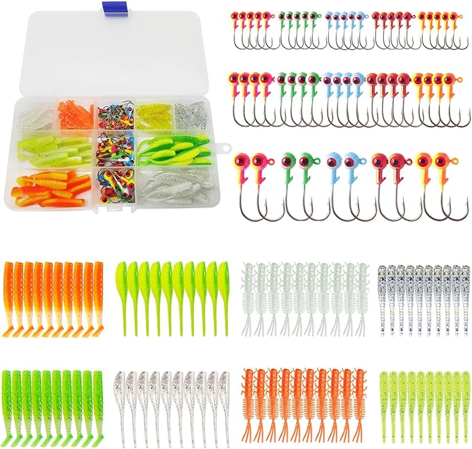 135 PCS Crappie Lures Kit - Crappie Jig Heads Fishing Hooks for Soft Plastic Lures for Trout Bass Walleye Bluegill Perch Catfish