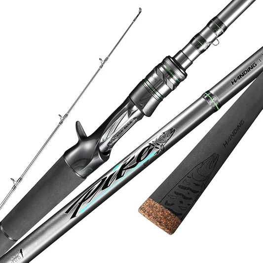 HANDING M1 Pike Heavy Fishing Rod Musky Rod 2-Piece Casting Rod with 30+24T Carbon Seaguide RA Guides Extended EVA Handle and Cork Base for Northern Pike Muskie Catfish Striped Bass Snook Skipjack