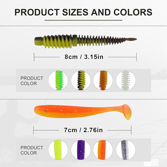 130/260Pcs Fishing Soft Lures Multi-Color Worms Set with Storage Box Silicone Threaded Bait Equipment Tackle Plastic Bait Gear for Bass, Fish Kit,Hooks,connectors, Accessories Tools,Swimbait