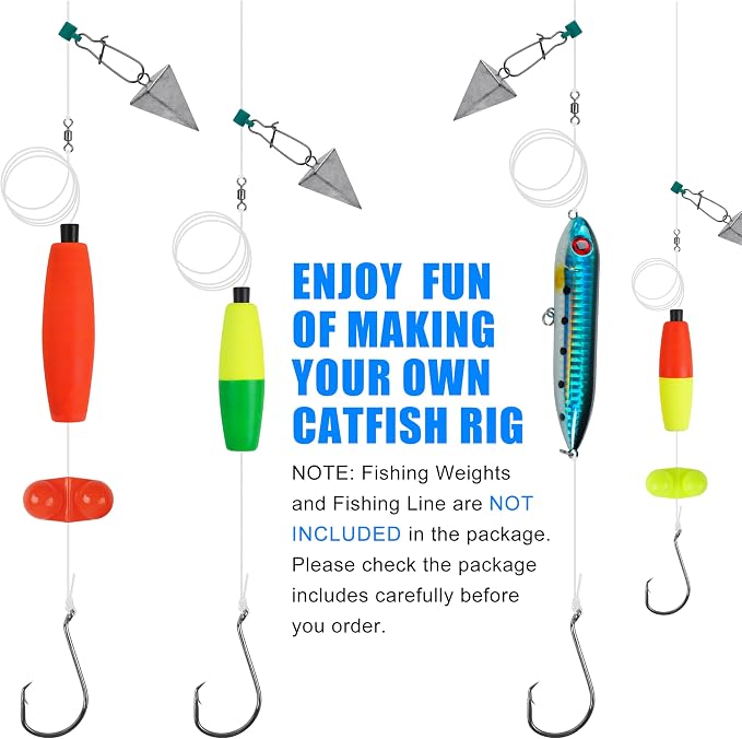 AGOOL Catfish Rig Making Kit Catfishing Tackle Accessories Fishing Bait Rigs Catfishing Equipment with Fishing Bobbers Catfish Floats Catfish Hooks Swivels Fishing Rattles Bells Sinker Slide