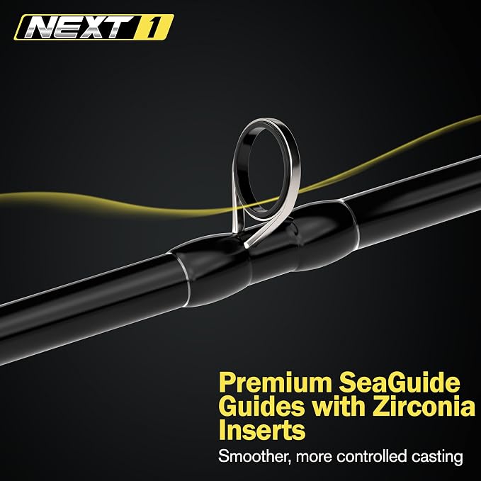 Next 1 Freshwater Bass Fishing Rod, 6'8"-7'6", 20/30-Ton Graphite, SeaGuide Zirconia Guides, 1-Piece Baitcaster Rod for Crankbait, Swimbait, BFS