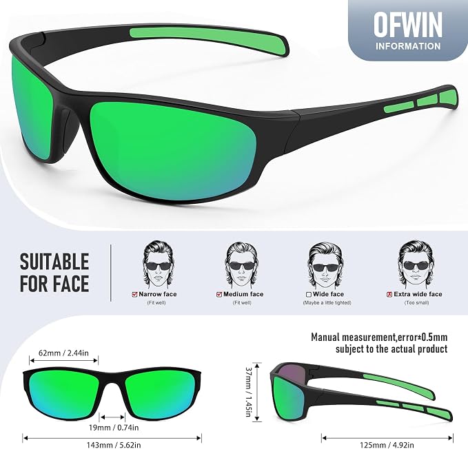 Sports Polarized Sunglasses for Men Women Wrap Around Sun Glasses Fishing Cycling Driving Running UV Protection