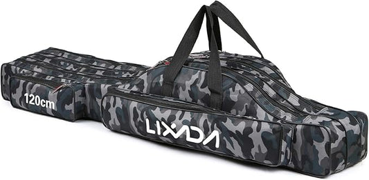 Lixada Fishing Rod Case - 3 Layers Oxford Bag, Portable Folding Carrier for Rods and Reels, Tackle Storage Travel Bag, 90cm/120cm/150cm Optional