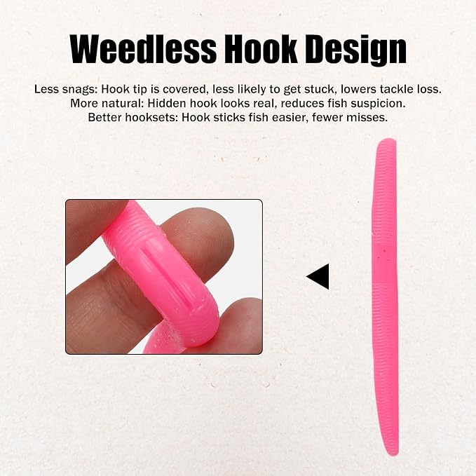 Soft Plastic Worms for Bass Fishing - Salted Soft Plastic Fishing Lures with Hook Slot 3.94in Saltwater Freshwater Bass Baits FS/RE-04