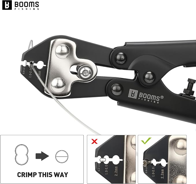 Booms Fishing Crimping Pliers Tool: 8.8in Crimper for Wire & Mono Lines up to 2.2mm - Compatible with Oval & Double Barrel Sleeves - XW42 Rigging Tool for Serious Anglers & Tackle Makers