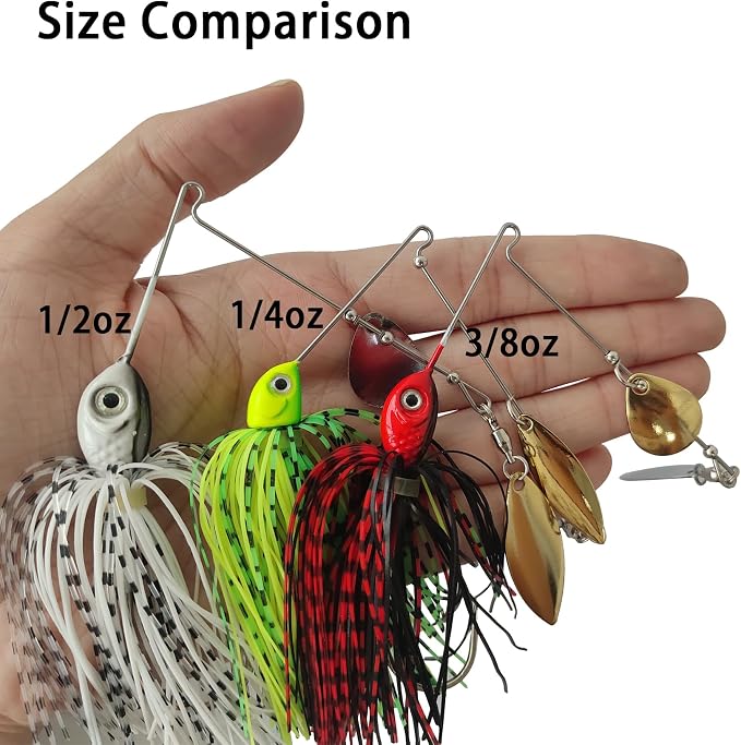 Eupheng Bass Spinnerbaits, 1/4 3/8 1/2 1/8 3/16 oz, Double Willow & Colorado Blades with Silicone Skirt Bass Spinner baits
