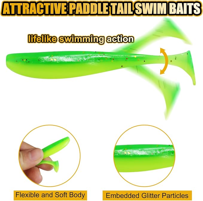Fishing Soft Lures Paddle Tail Swim Baits Plastic Baits Crappie Walleye Trout Bass Fishing Baits for Jig Heads Saltwater/Freshwater 40PCS