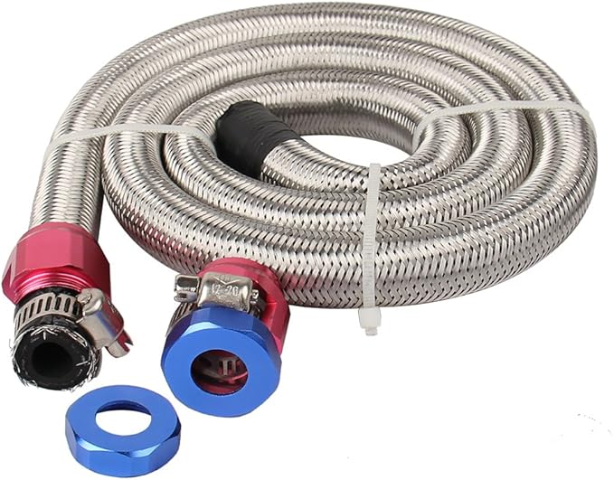 3 FT 6AN 3/8" ID Fuel Line Stainless Steel Braided Hose Kit, With 2 pcs AN6 Fitting Universal for Racing Fuel, Gas, Coolant