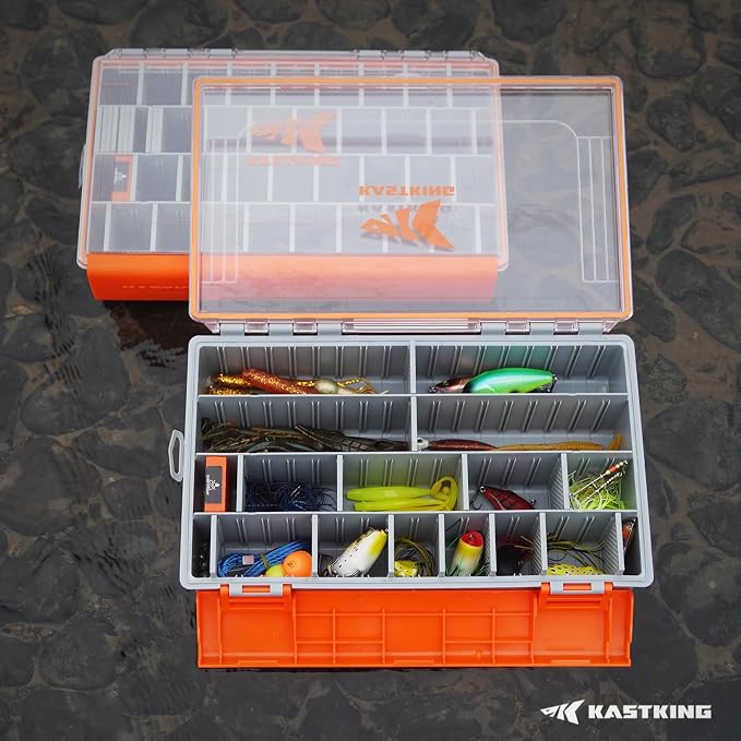 KastKing HyperSeal Waterproof Tackle Box, 3700 Deep Tackle Trays, Fishing Tackle Box Organizer With Removable Dividers, Fishing Gear & Fishing Accessories Storage, 2 Packs