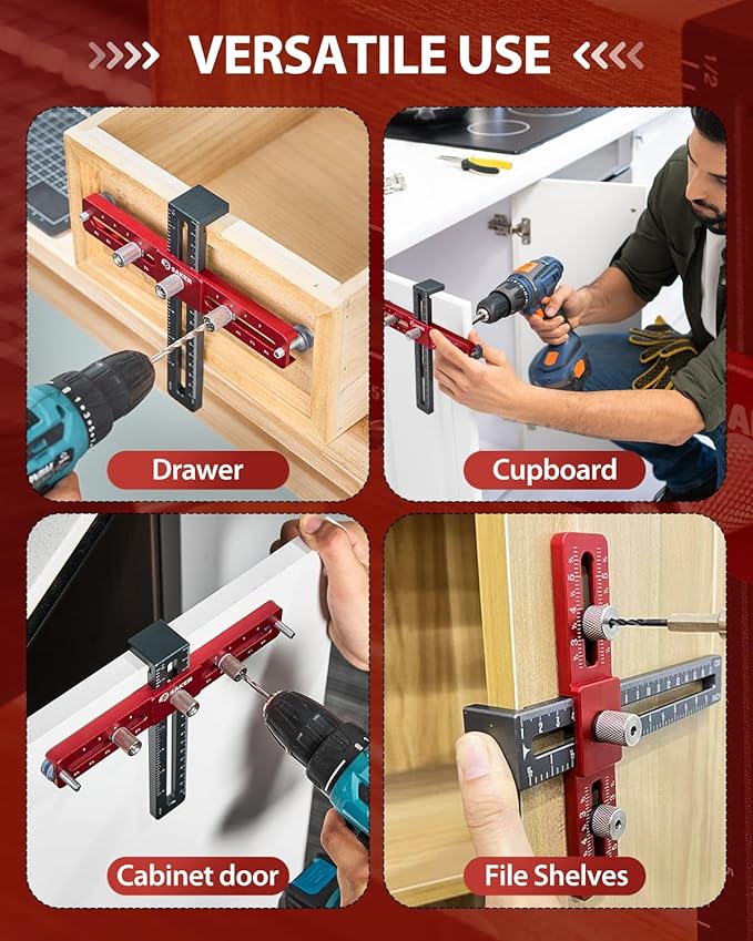 Saker Cabinet Hardware Doweling Jig - Cabinet Handle Template Tool for Knobs and Pull - Adjustable Self Centering Punch Locator Precise Woodworking Drill Guide (6.5" Jig Saw)