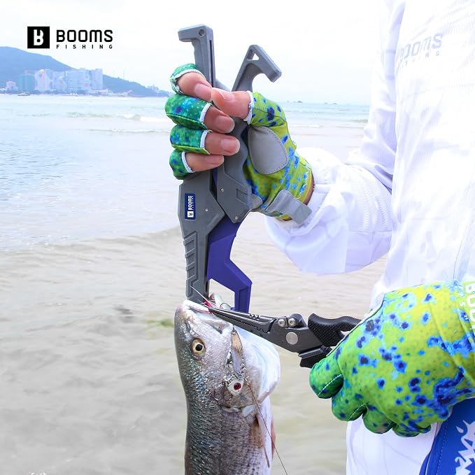 Booms Fishing G05 Lip Gripper Saltwater, 9.4" Plastic Catfish Grippers Pliers, Grabber Tool With Lanyard, Grips for Kayak Fishing Accessories, Great Holder for Caught Fish
